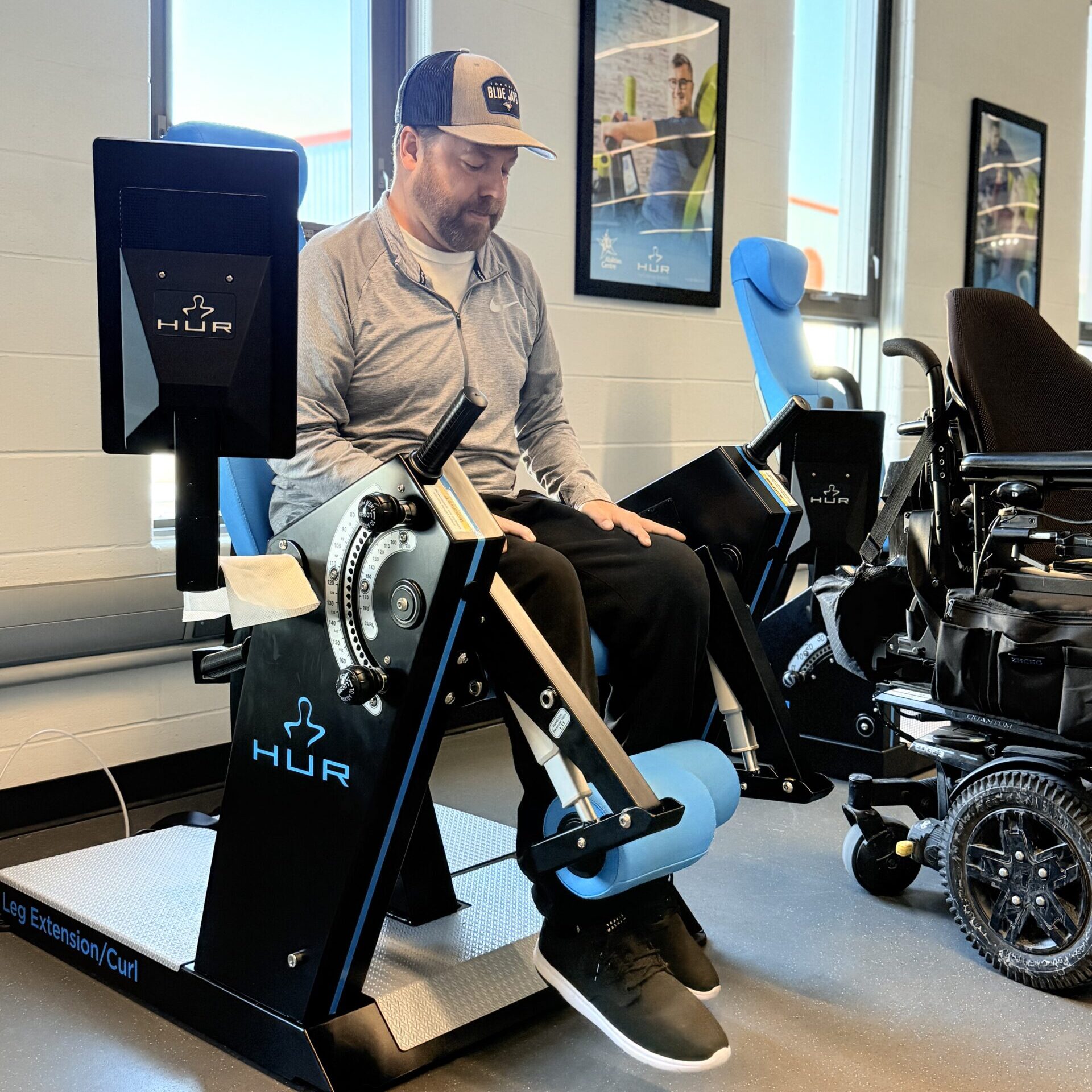 A person using one of the H.U.R. machines.
